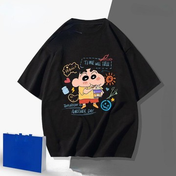 蠟筆小新純棉短袖T恤男女夏季寬鬆吸汗透氣情侶短袖創意設計感小眾印花百搭上衣