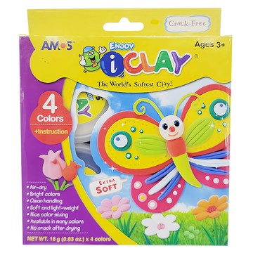 AMOS 阿摩司 i Clay 超輕黏土，4色罐裝，柔軟不龜裂  基本色  72g  1盒
