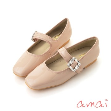amai 華麗水鑽方釦魔鬼氈低跟瑪麗珍鞋 娃娃鞋 低跟鞋 平底鞋 懶人鞋 瑪莉珍 時尚 大尺碼 粉色 FF13-8PN