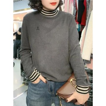 百搭保暖拼接條紋中領雙面德絨打底衫女2025冬季新款內搭上衣絨衫