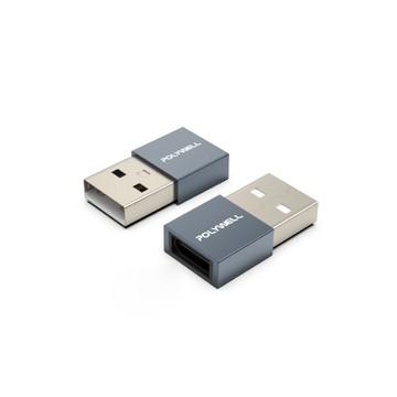 POLYWELL USB2.0 A公轉C母 轉接頭 鋁殼 灰色