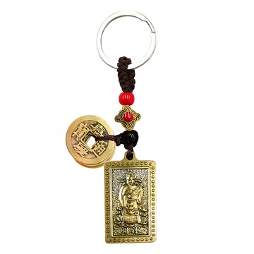 聚寶財神 招財五帝錢鑰匙圈 銅 硫化 4.2cm*2.3cm 全長11cm  金色  1個