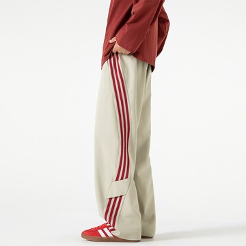 【HOT 本舖】男装秋季情侶新款撞色條紋潮流寬鬆休閒褲美式運動百搭闊腿褲  無影牆