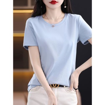 絲光棉短袖女圓領T恤寬松打底衫夏季涼感簡約上衣經典百搭半袖薄