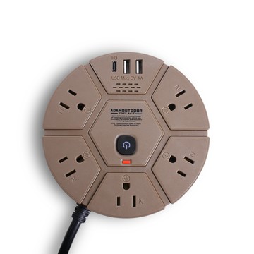 ADAMOUTDOOR 5座PD延長線1.8M(3孔 USB-C USB-A TYPY-C 露營 野營 電源線 3插頭)