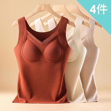 【enac 依奈川】4件組 ☆ 櫻花絨感無痕保暖上衣/背心/Bra T/無鋼圈內衣/無痕內衣/保暖背心/保暖內衣(隨機/※)