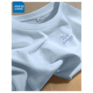 ZH真維斯藍色短袖t恤女2025新款夏季寬松大碼氣質洋氣減齡上衣服