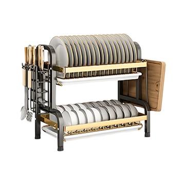 生活好事多 碗碟瀝水架 加厚碳鋼材質  2層  黑金  1個