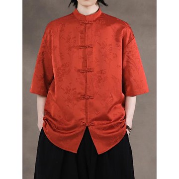 新中式復古休閑暗紋提花唐裝男襯衫中式對襟盤扣中山裝居士服上衣