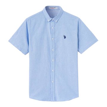 uspolo美國馬球夏季男士短袖純色牛津紡純棉商務襯衫半袖上班襯衣