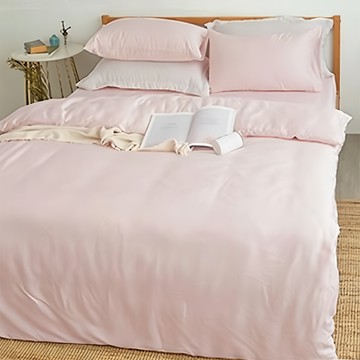 BUHO 布歐 素面文青300織100%TENCEL純天絲雙人加大床包被套 - 60支萊賽爾纖維  床包186 x 180cm + 被套210 x 180cm + 枕套2個75 x 45cm  薔薇粉  床包 + 被套 + 枕套組