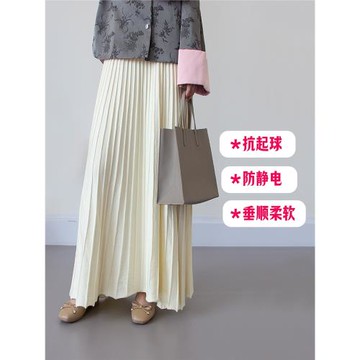 2025早春半身裙女復古白色高腰顯瘦針織長裙到腳踝白色百褶裙長裙