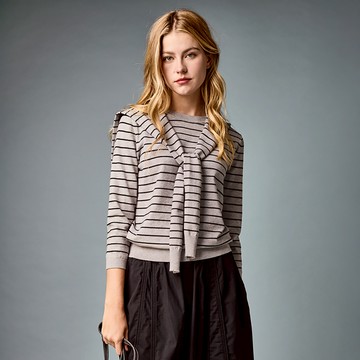 休閒條紋針織上衣(附披肩)