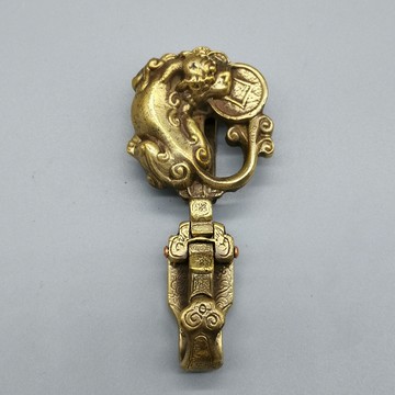 古玩黃銅皮帶扣 黃銅貔貅皮帶扣鑰匙扣掛飾 男款招財瑞獸腰掛