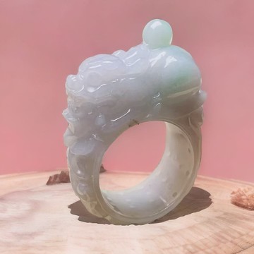 【招財神獸】飄綠花貔貅玉戒 | 國際19.5圍 | 天然緬甸A貨 | 送禮