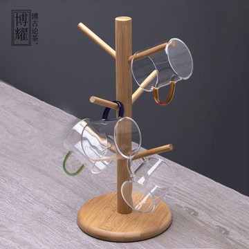 創意簡約竹制杯架掛架置物架家用水杯茶杯架子瀝水架咖啡杯收納架