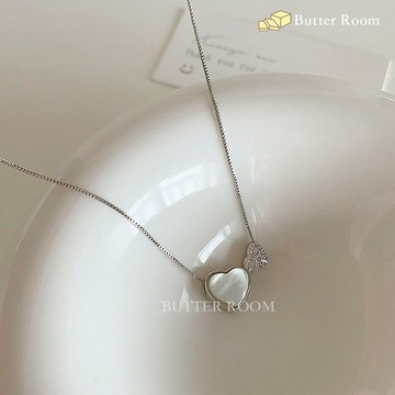 Butter Room 🧈 鋯石貝殼愛心項鍊 （銀） 台灣出貨免運 貓眼石 雙愛心項鍊 簡約百搭氣質 心心相印 法式精緻
