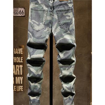 男士迷彩褲牛仔褲子男韓版潮流修身潮牌休閑運動工裝小腳褲春秋季