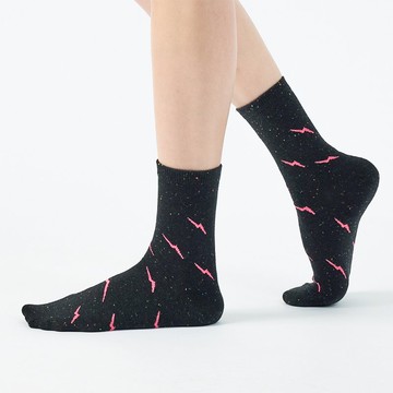 閃電天空  中筒襪 - 黑(F)