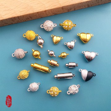 圓柱形磁鐵釦 diy手工飾品 金色項鍊手鍊吸鐵石收尾連接扣