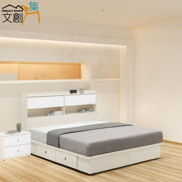文創集 克索亞5尺雙人皮革紋雙色床台組合(床頭＋四抽床底＋不含床墊)-152x211x102cm免組