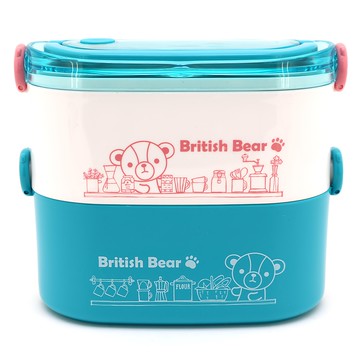 英國熊雙層不鏽鋼飯盒 盒蓋PS 本體PP 內膽304不鏽鋼 長19.8cm寬10.5cm高16.1cm  白色 + 綠色  1個