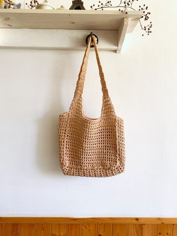 【好日手作】Handmade。夏日手工韓國棉線編織奶茶色斜背側背包