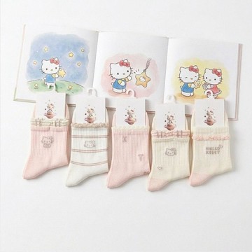 ✨元氣新品✨kt 貓可愛卡通圖案少女新款四季款花邊中筒襪溫柔系公主學生韓版XRLY