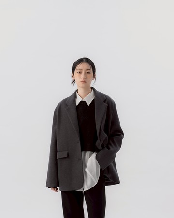 花紗設計毛呢西裝外套-深灰