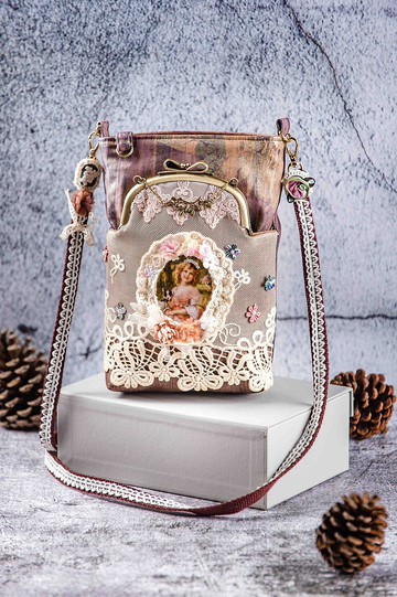 復古華麗風口金包 三隔層萬用口金包  旅行用隨身包  斜背包