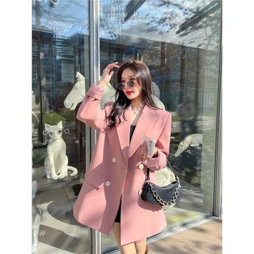 高級感粉色西裝外套女2025春秋新款韓版寬松通勤氣質休閑西服上衣