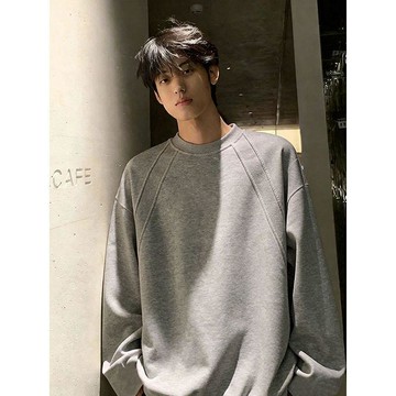【二十三歲】臺灣出貨春季長袖中青年大碼男裝T恤打底衫美式潮款套頭圓領衛衣百搭男裝