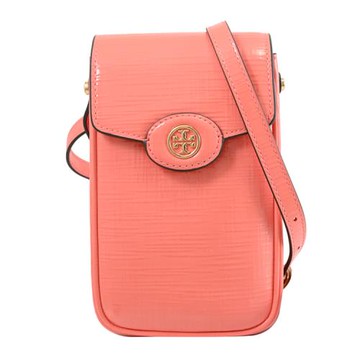 TORY BURCH 158824 Robinson 十字漆皮壓紋斜背手機包.珊瑚粉