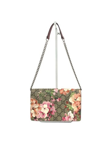 gucci 粉色 GG Blooms Chain Wallet 花卉印花拼色帆布鍊條肩背包 鍊條包 手拿包