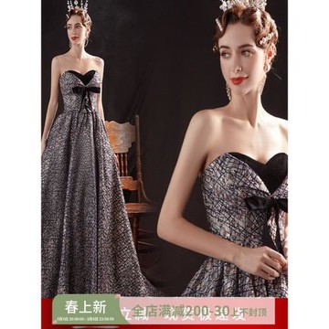 女王范兒銀色晚宴年會舞臺獨唱演出藝考主持人婚紗禮服16027批發