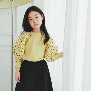 韓版小清新點點拼接長袖上衣 秋冬童裝 女童上衣 女童長袖 女童棉T 女童T恤 長袖上衣 秋冬上衣