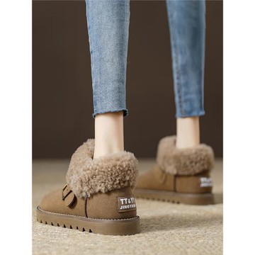 羊羔毛套筒雪地靴女加絨加厚保暖棉鞋2024冬季新款女士時尚休閑靴