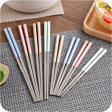 不銹鋼純色筷子家用套裝家庭裝合金兒童成人日式韓式防滑防燙網紅