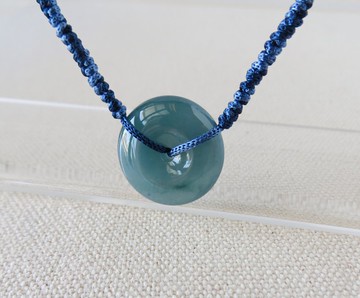 本命年【歲歲平安】冰藍水雪花棉平安扣翡翠絲光編織項鍊SS09開運