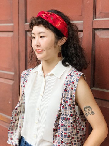 手作交叉髮帶 / 水彩玫瑰