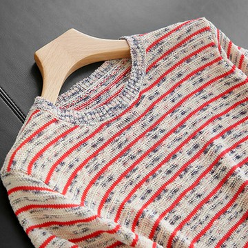 【巴黎精品】現貨+預購 針織衫短袖T恤-條紋圓領直筒棉麻女上衣2色a1ge24