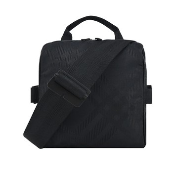 BURBERRY格紋提花斜背包帆布手提/斜背兩用包(黑色)