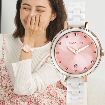 RELAX TIME 春日花漾系列 陶瓷時尚腕錶-粉 / RT-98-2