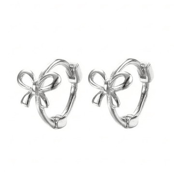 Gel Luna 女性款超迷你蝴蝶結易扣式環形耳環 P-294 銀色  銀