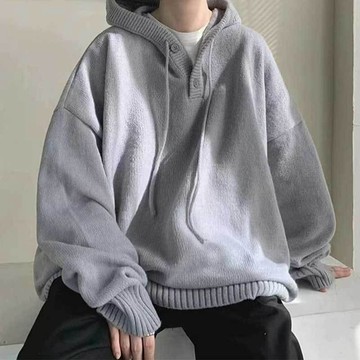 限時優惠 秋冬新款連帽毛衣 鈕釦連帽毛衣男慵懶港風套頭加厚針織衫外套秋冬季簡約寬鬆毛線衣