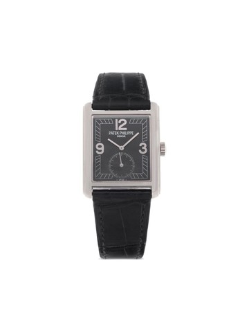 Patek Philippe - pre-owned Gondolo 28mm - men - 18kt White Gold/Leather - One Size - Black
