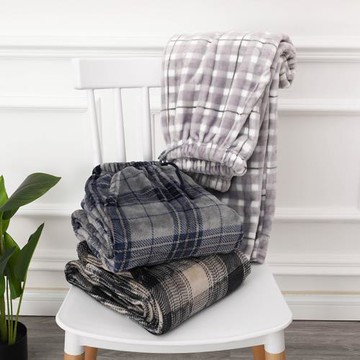 秋冬加厚法蘭絨睡褲男日系格子簡約寬松珊瑚絨加絨保暖家居褲大碼