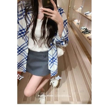 假兩件半身褲裙 A字裙 短裙 短褲 灰色半身裙高腰爆款夏季新款顯瘦休閒西裝短褲辣妹a字假兩件 韓版女裝