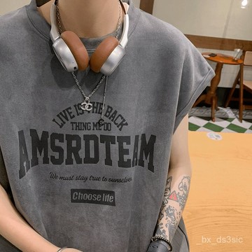 【夏季上新】夏季籃球運動美式無袖T恤重磅美式複古坎肩背心潮流休閒寬鬆大碼 UMTX