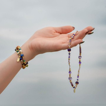 時空探索旅人｜紫水晶紫幽靈紫東陵玉雙圈手鍊 C1621